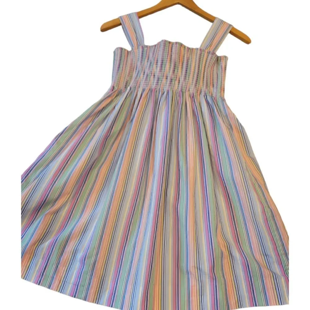 NWOT Ralph Lauren Multi Color Stripe Elastic Smocked Sleeveless Dress 12